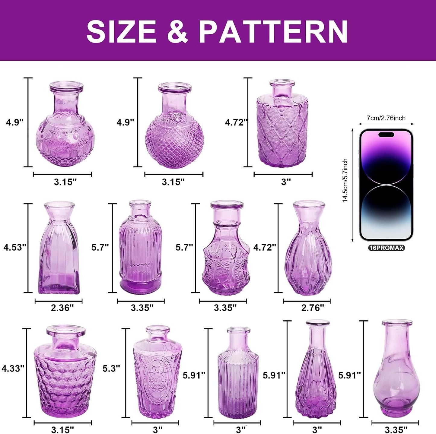 Glass Vase / Petal Petite Middle Glass Bud Vase / Purple / Set of 12