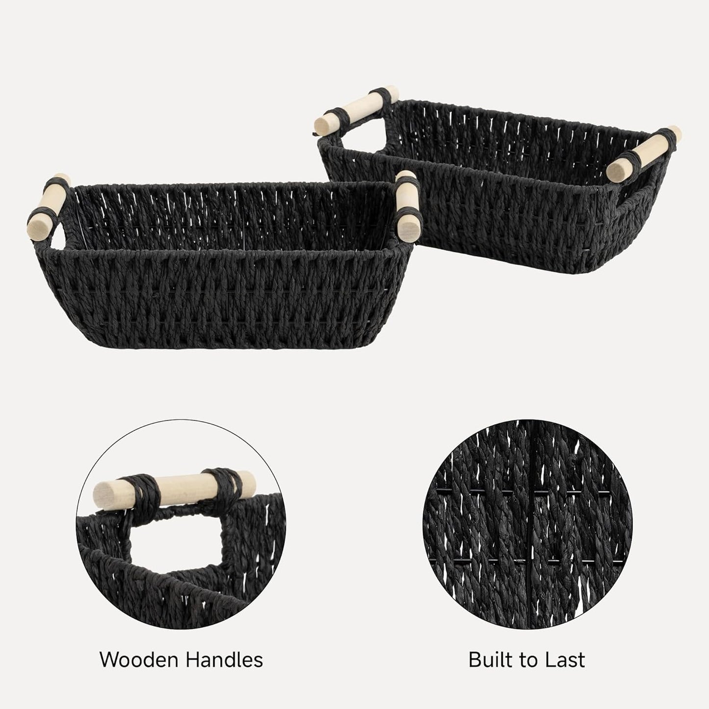 Woven Basket / Wicker Storage Basket for Organizing / Black / Small