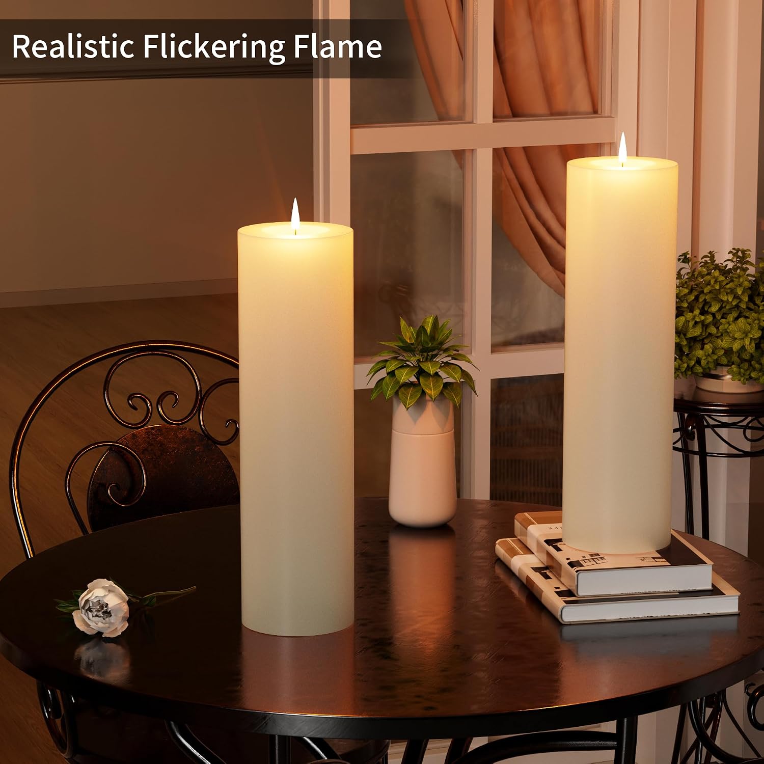 BUTHY 14"x4" Large Outdoor Candle with Remote Timer Waterproof Ivory 2 Pack | Battery Operated Flameless Pillar Candle