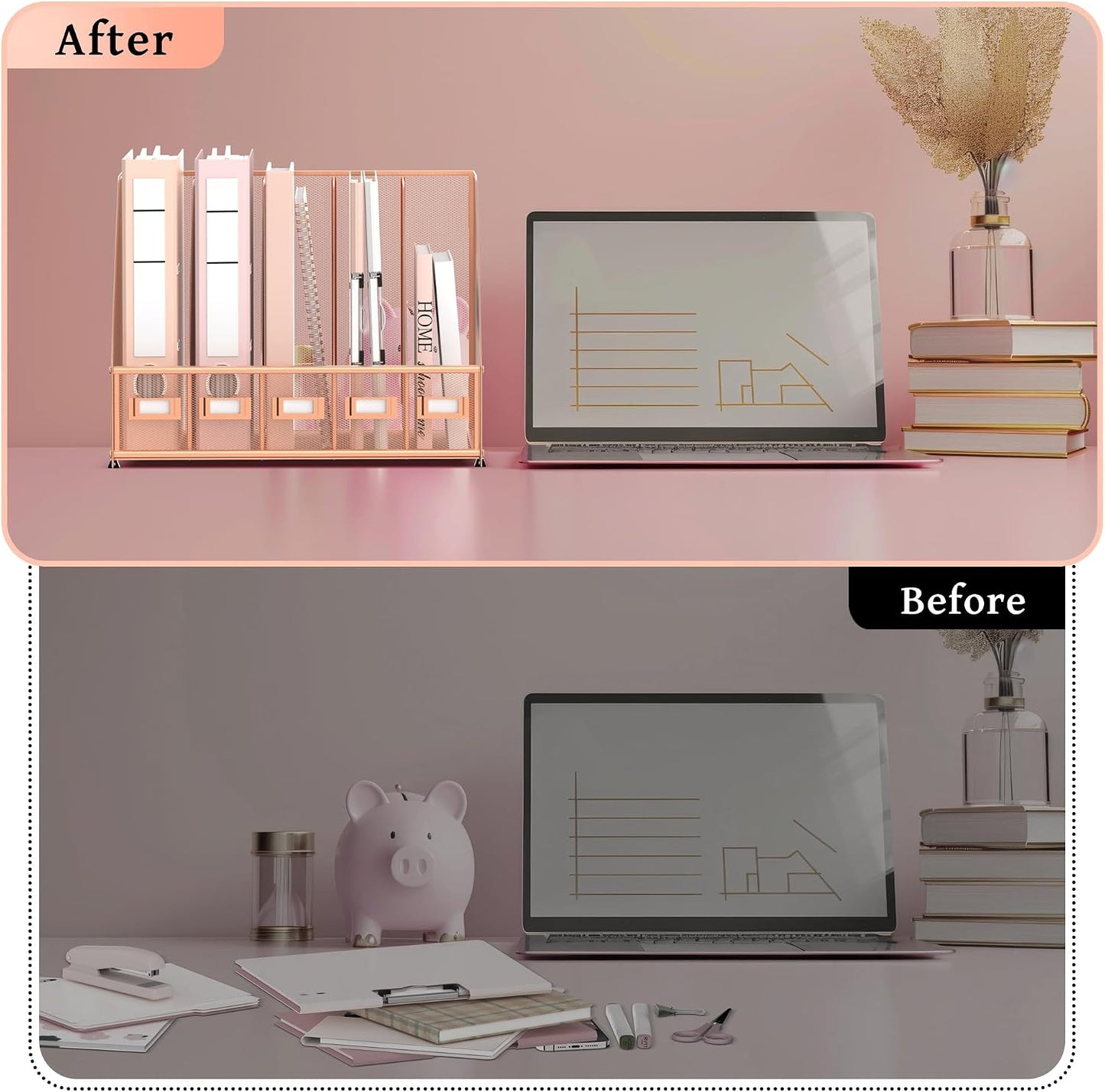 Desk Organizers Metal Desk Magazine File Holder with 5 Vertical Compartments Rack File Organizer for Office Desktop