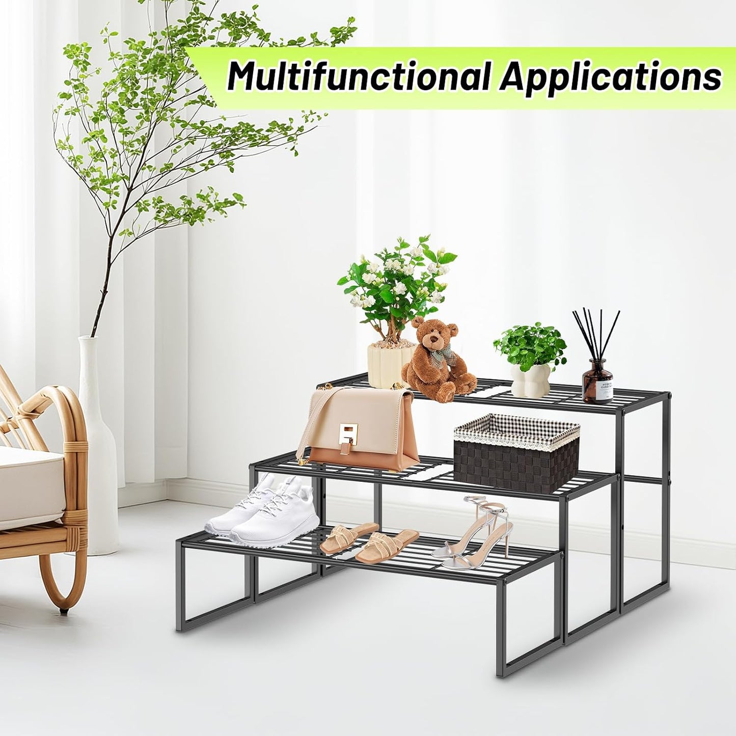 Metal Plant Stand Indoor Outdoor, 3 Tier Potted Multiple Flower Pot Holder Rack Plant Shelf, Heavy Duty Planter Display