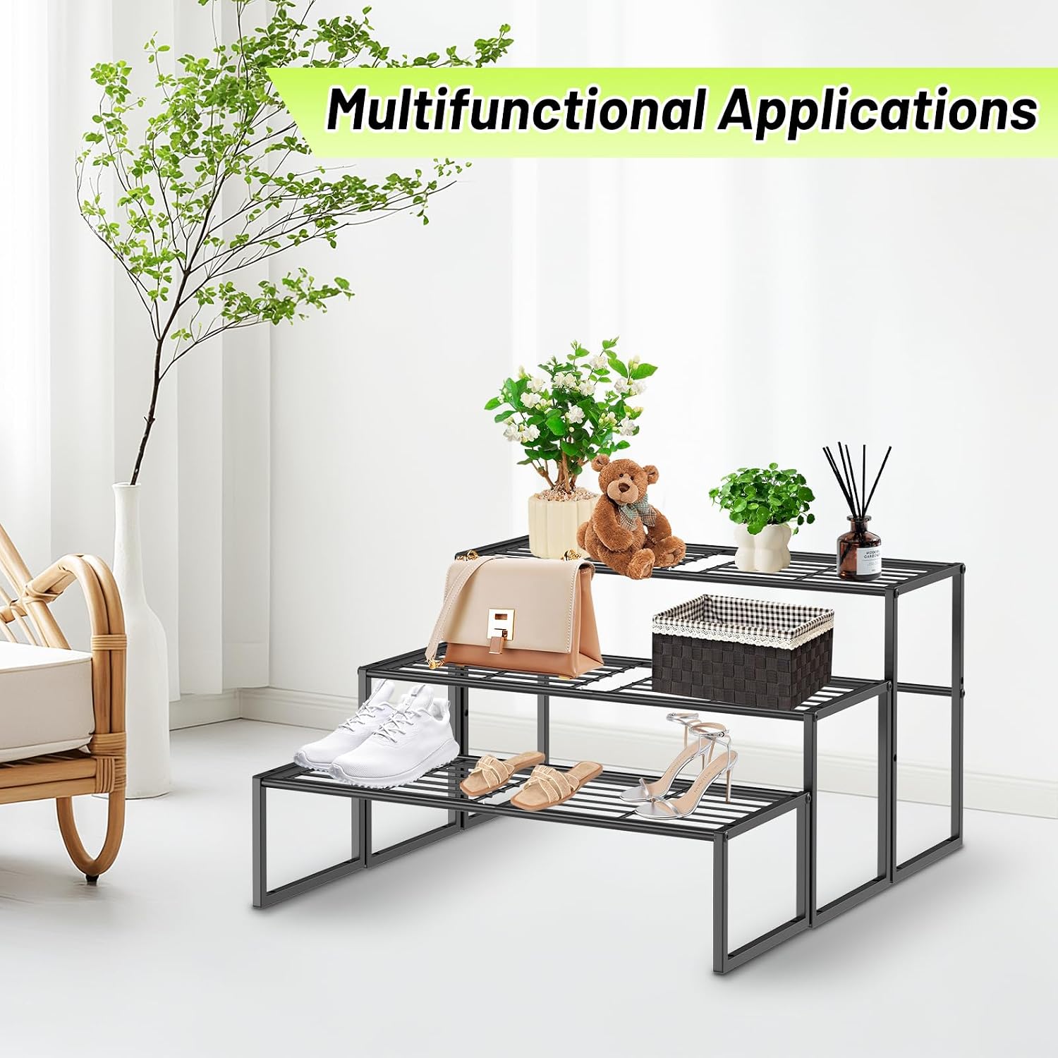 Metal Plant Stand Indoor Outdoor, 3 Tier Potted Multiple Flower Pot Holder Rack Plant Shelf, Heavy Duty Planter Display