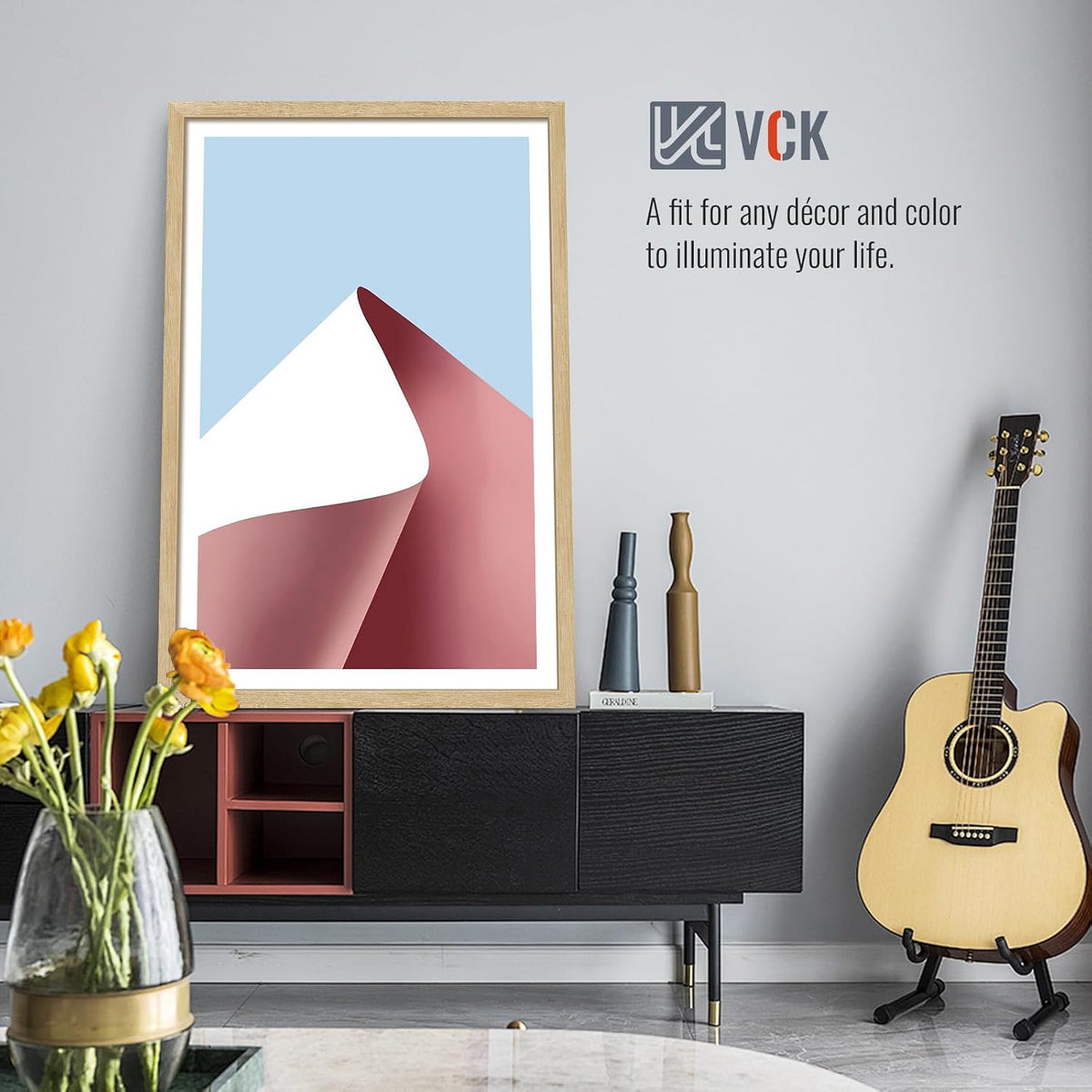 VCK 27x40 Poster Frame Oak 4 Pack, Wide Thick Wood Border, for Prints | Exclusive Woodgrain, Wall Hanging, HD