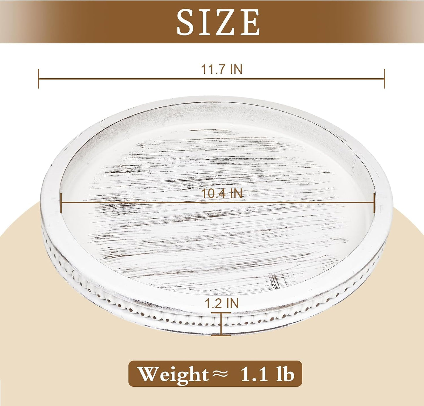 White Farmhouse Bead Round Trays / 11.8 / Washed White-beaded