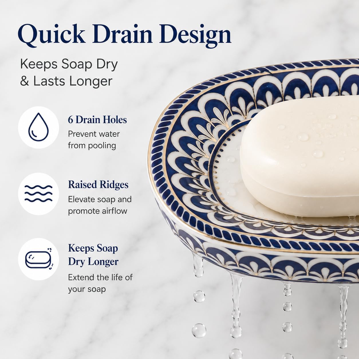 self-draining Ceramic soap Holder / White