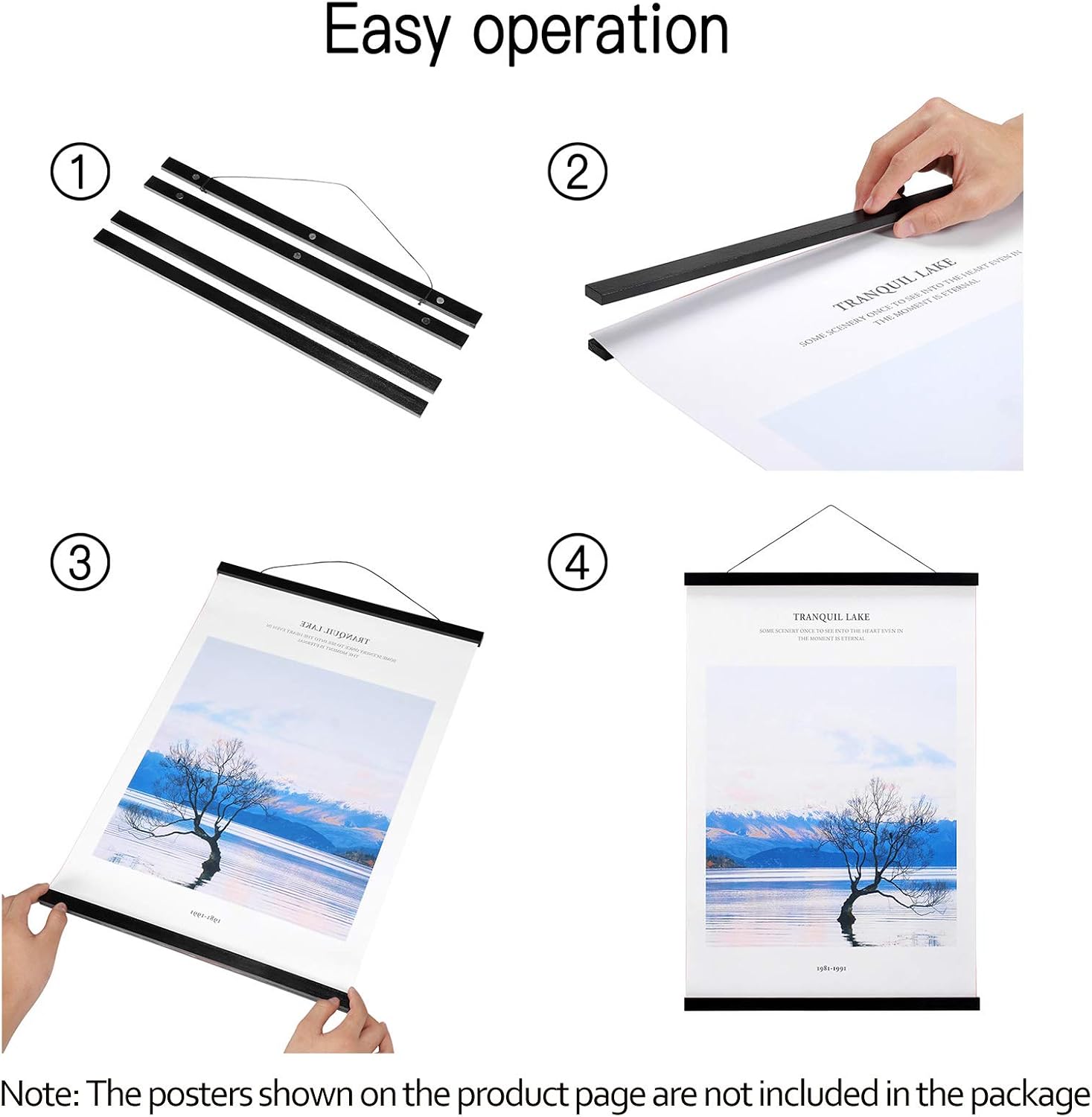 FALAMON 2 Pack Magnetic Poster Hanger Frame, 24x36 24x30 24x17 Magnet Poster Frame Hangers for Hanging Posters, Prints
