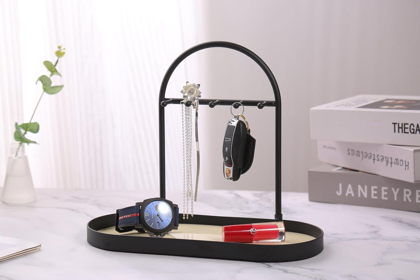 Metal Jewelry Organizer Stand & Key Holder Tray / Matt Creamy