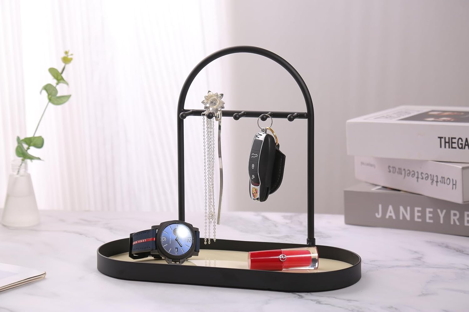 Metal Jewelry Organizer Stand & Key Holder Tray / Matt Creamy