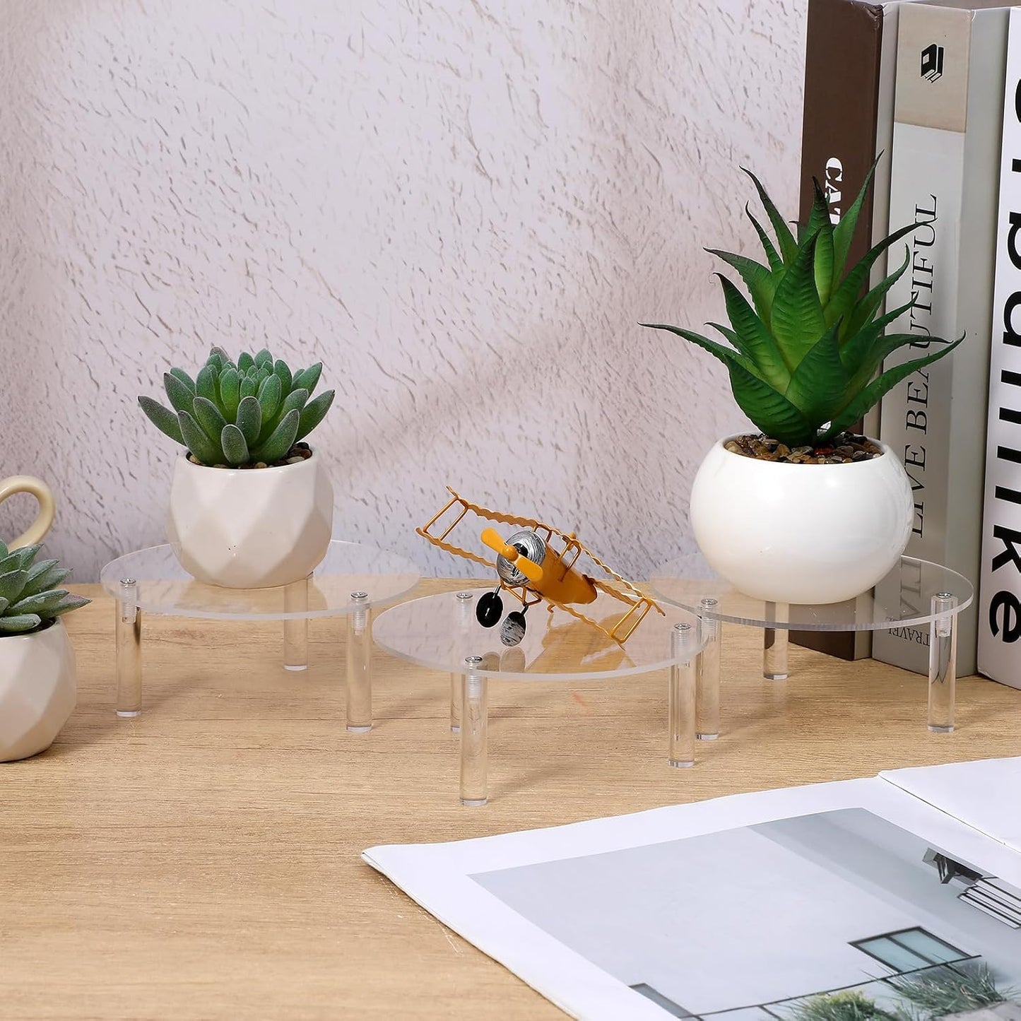 Round Acrylic Risers Display Stands Small Round Acrylic Display Riser / Clear / 5 Inch / Set of 9