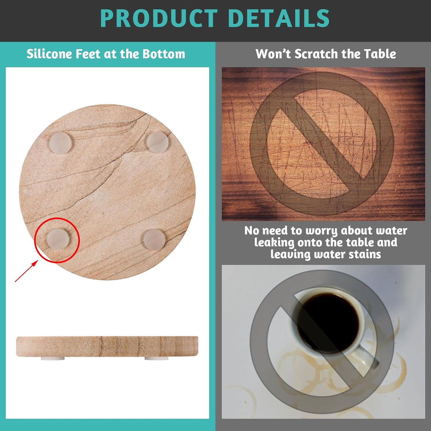 in Dia Drink Coasters / with Holder / Natural / 4 Inch / Set of 8