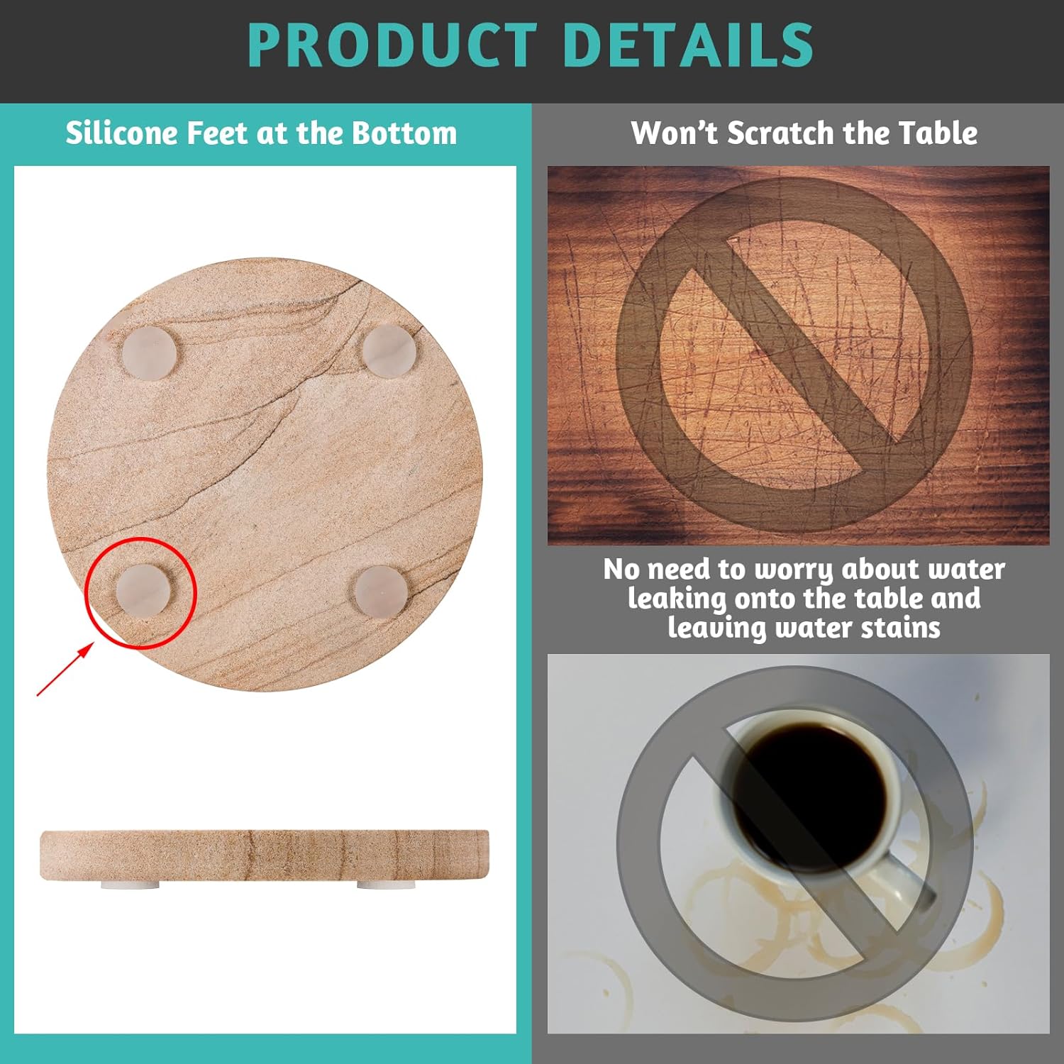 in Dia Drink Coasters / with Holder / Natural / 4 Inch / Set of 8