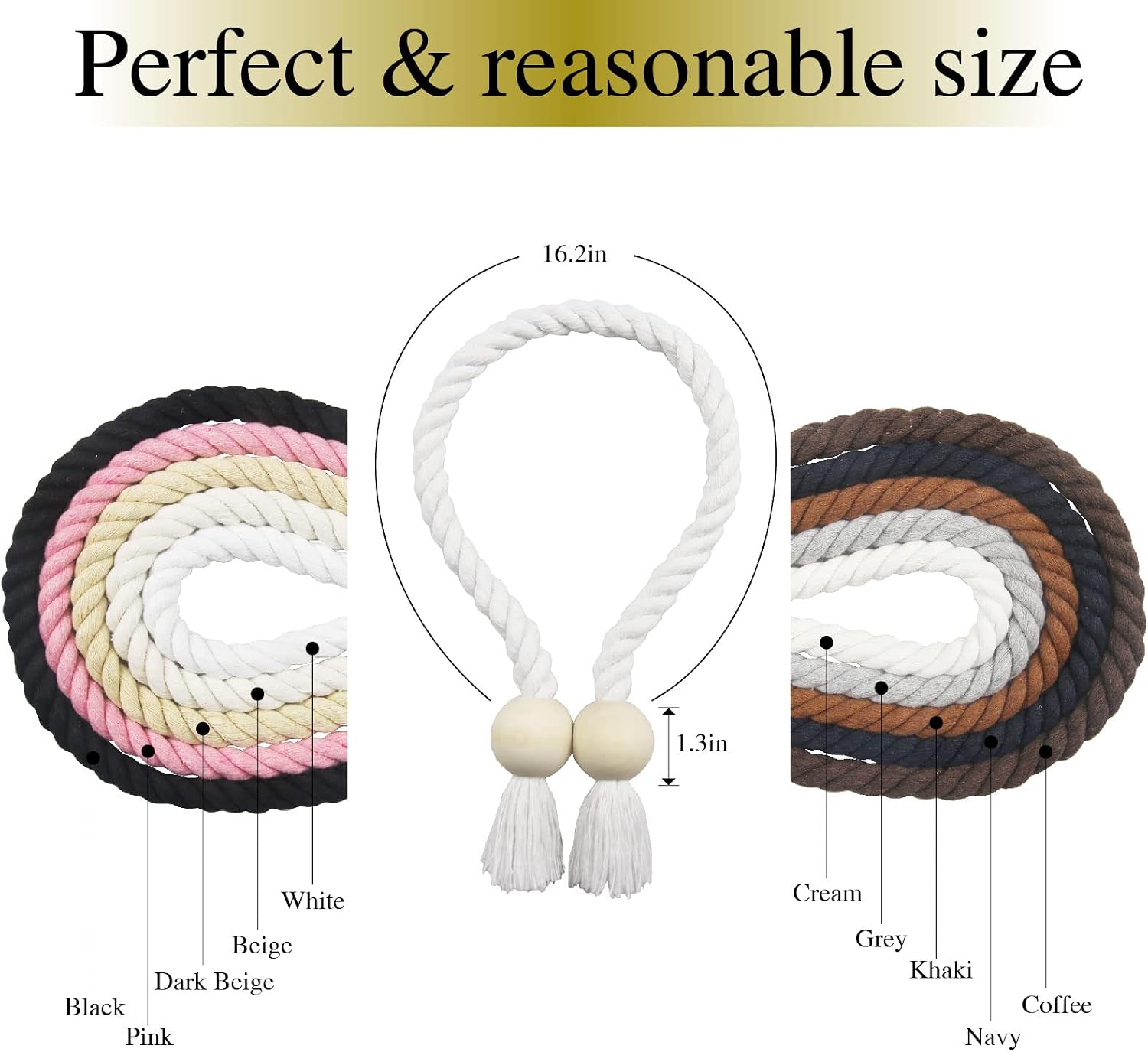 Magnetic Curtain Tiebacks Holdback Cotton Rope Tie Backs for Drapes Porlau | 6 Pack White Cotton Hand Woven Tieback