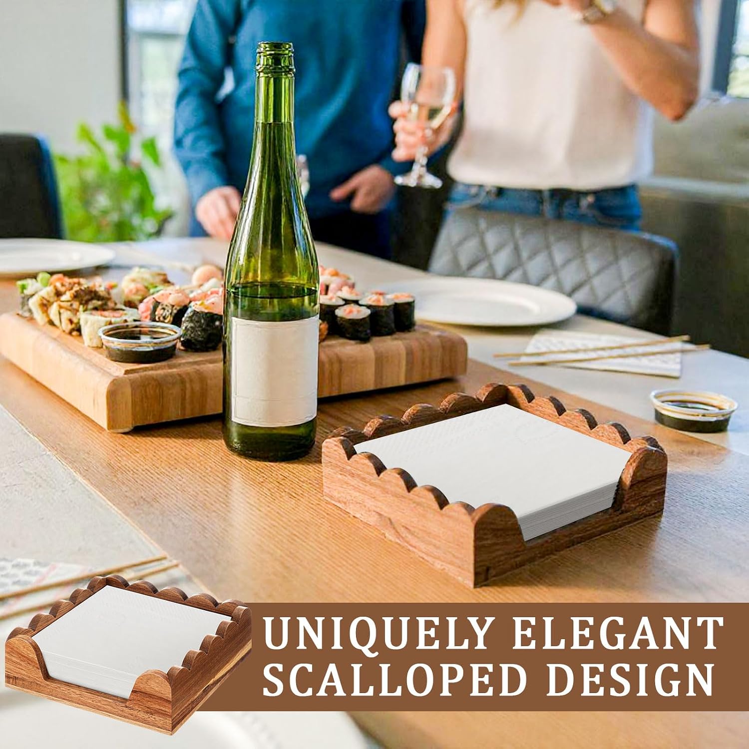 Scalloped Guest Napkin Holder Wooden Guest Towel Holder Tray / Square