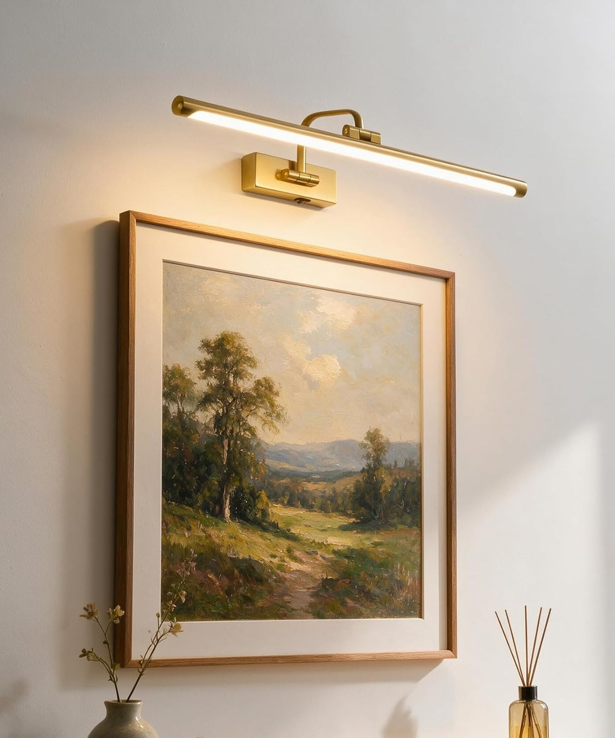 Picture Lights for Wall Battery Operated, Rechargeable Light for Pictures with Remote & Timer, Gold Art Light for