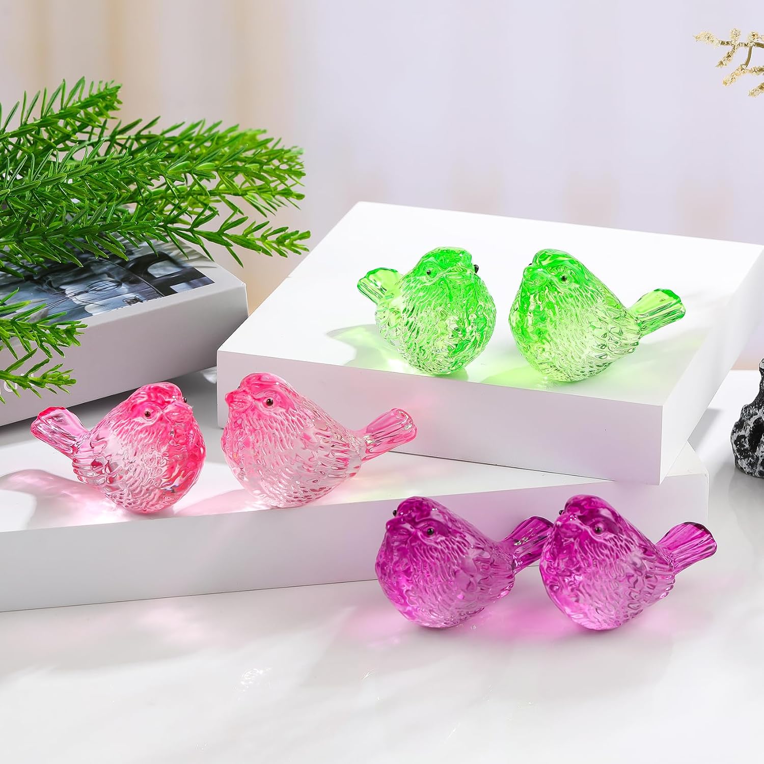 Crystal Birds Figurines Handmade Bird Gifts for Women Men Bird Lovers Glass / Purple / Set of 2