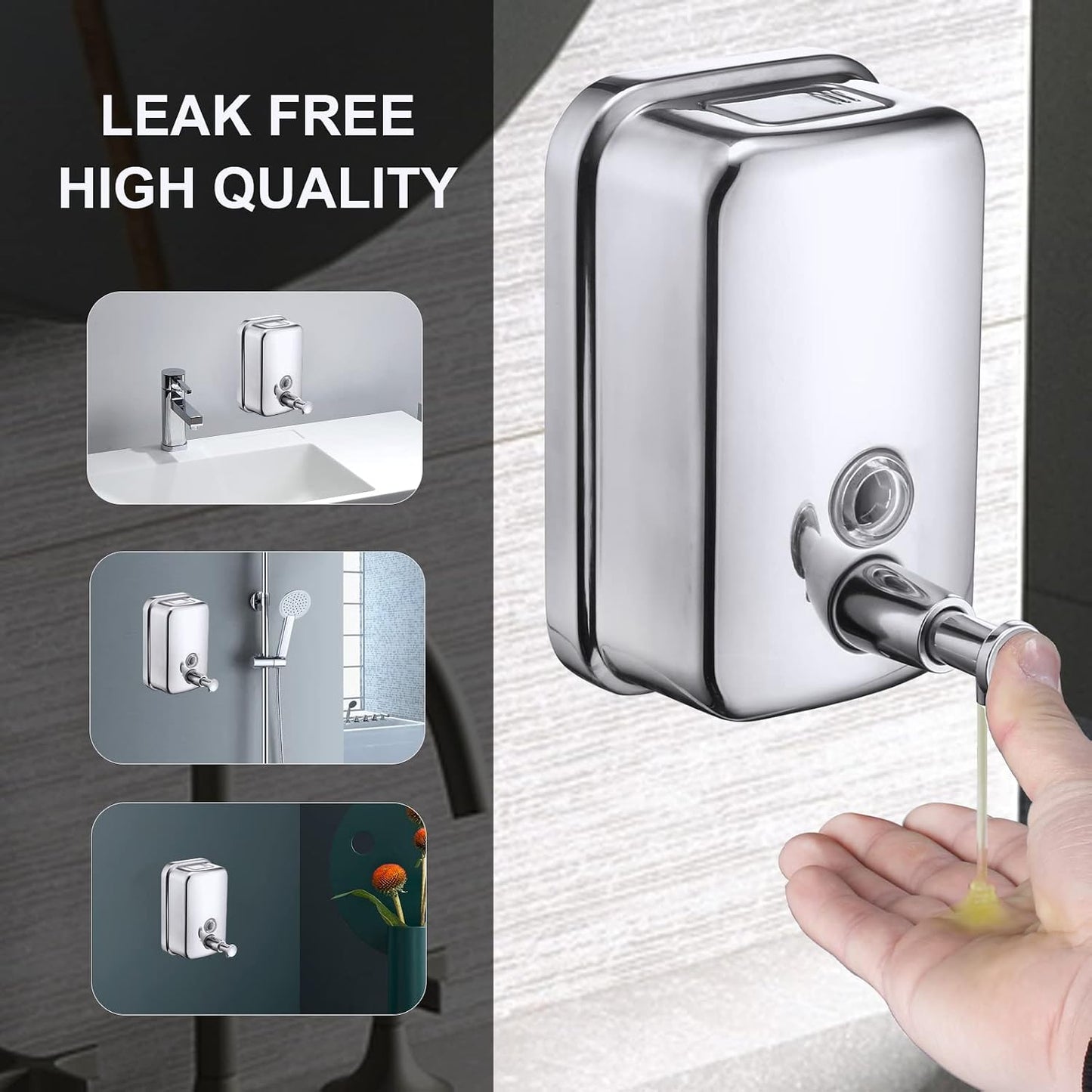 Commercial Soap Dispenser Wall Mount Stainless Steel, 17 fl.oz. | 500ml Manual Liquid Pump Rust-Proof Leak Free for