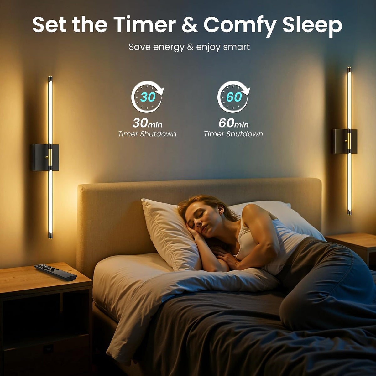 10000mAh Battery Operated Wall Sconces Set of 2, Black Gold-29Inch | 3CCT, Renter Friendly, Rechargeable, Remote, 360°