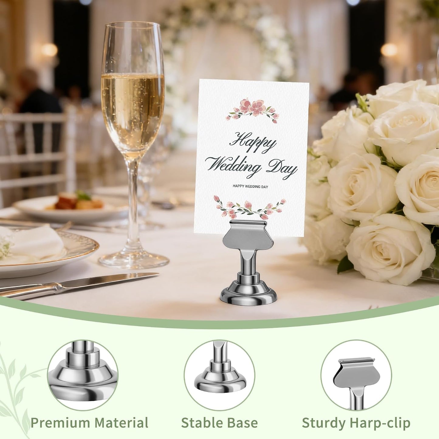 Urban Deco 16PK Table Number Holders Place Card Holders 1.7 Inch Table Card Holders Steel Card Holders for Photos, Food
