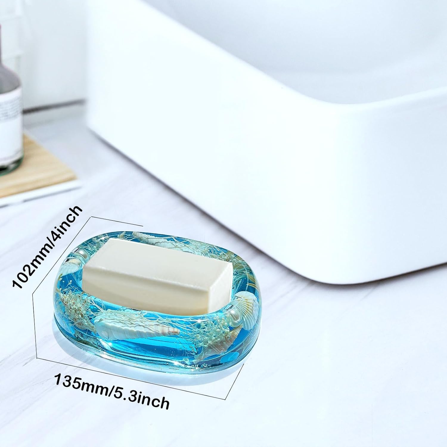 Soap Dish Acrylic w/Nature Seashell Bar Soap Holder Shower Soap Tray