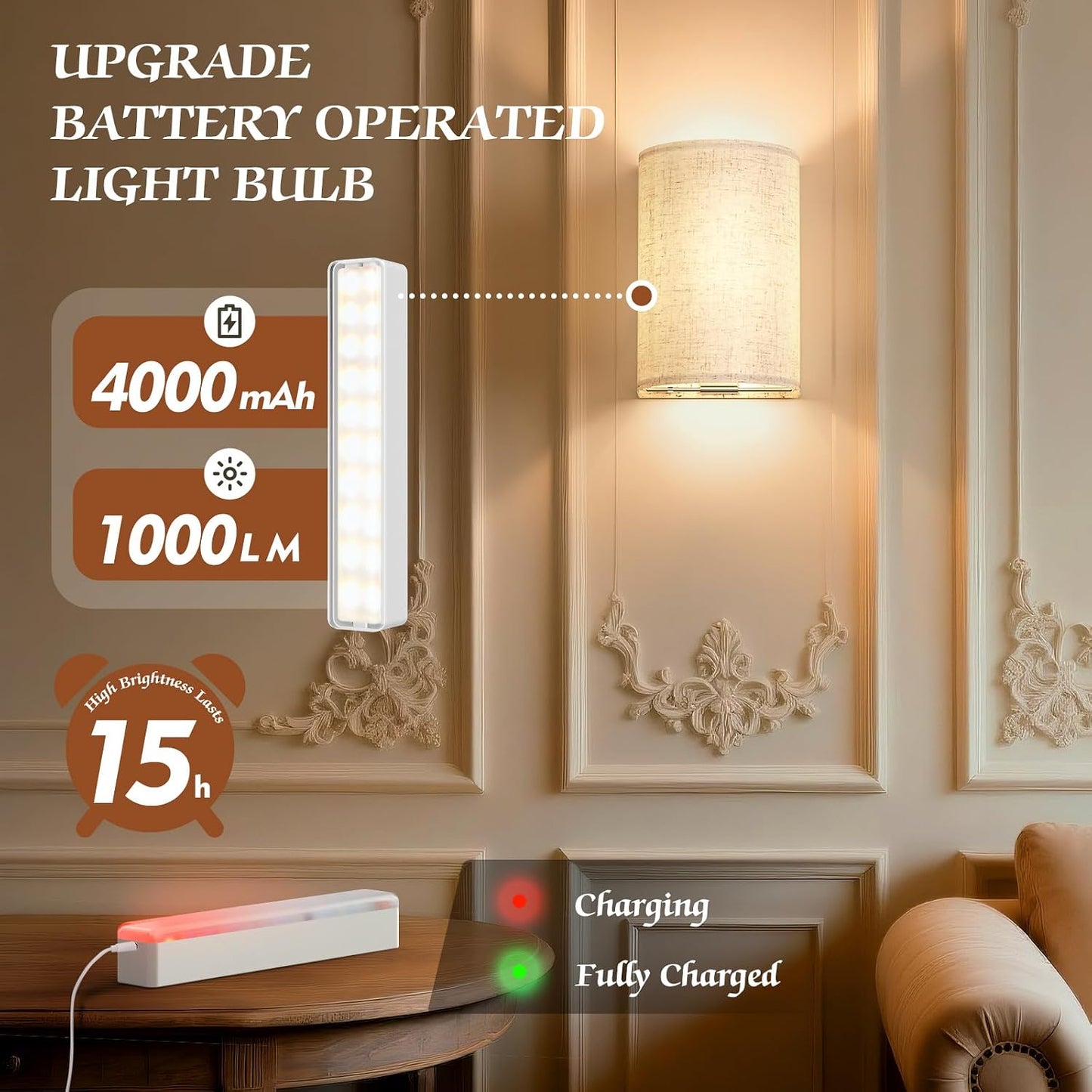 OCATO Battery Operated Wall Sconce Wireless Wall Sconces Set of Two | Rechargeable Magnetic Bulb Wall Lights Lamp