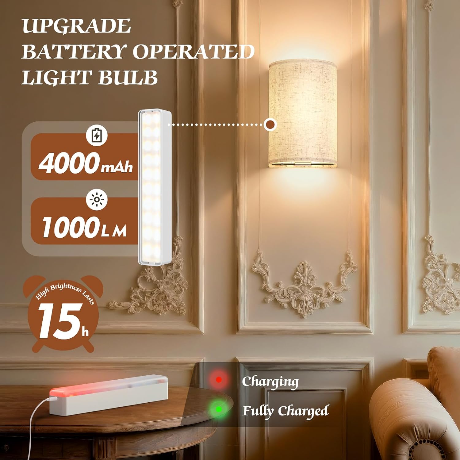 OCATO Battery Operated Wall Sconce Wireless Wall Sconces Set of Two | Rechargeable Magnetic Bulb Wall Lights Lamp