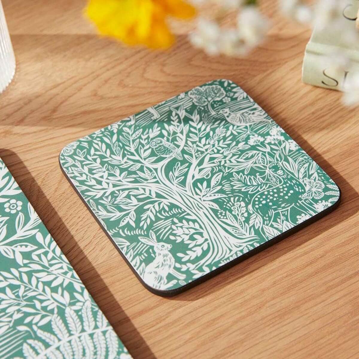 4.1" Woodland Botanical Drink / Coasters / Tapestry Sage / Set of 6
