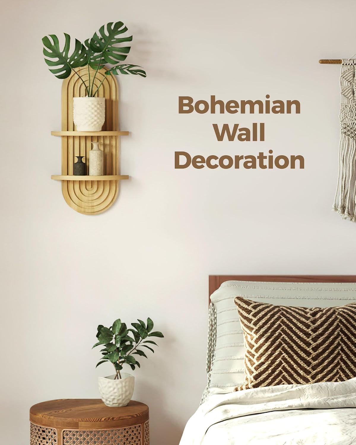 Boho Wall Decor Plant Wall Shelf Mid Century Modern Decor Hanging Plant Shelf / Natural / 16.7