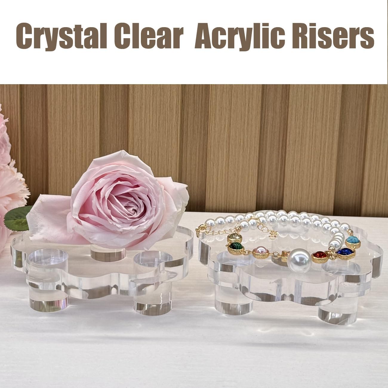 Thick Pedestal Stands Candle Tray Riser / 4.7 Inch / Clear / Set of 2