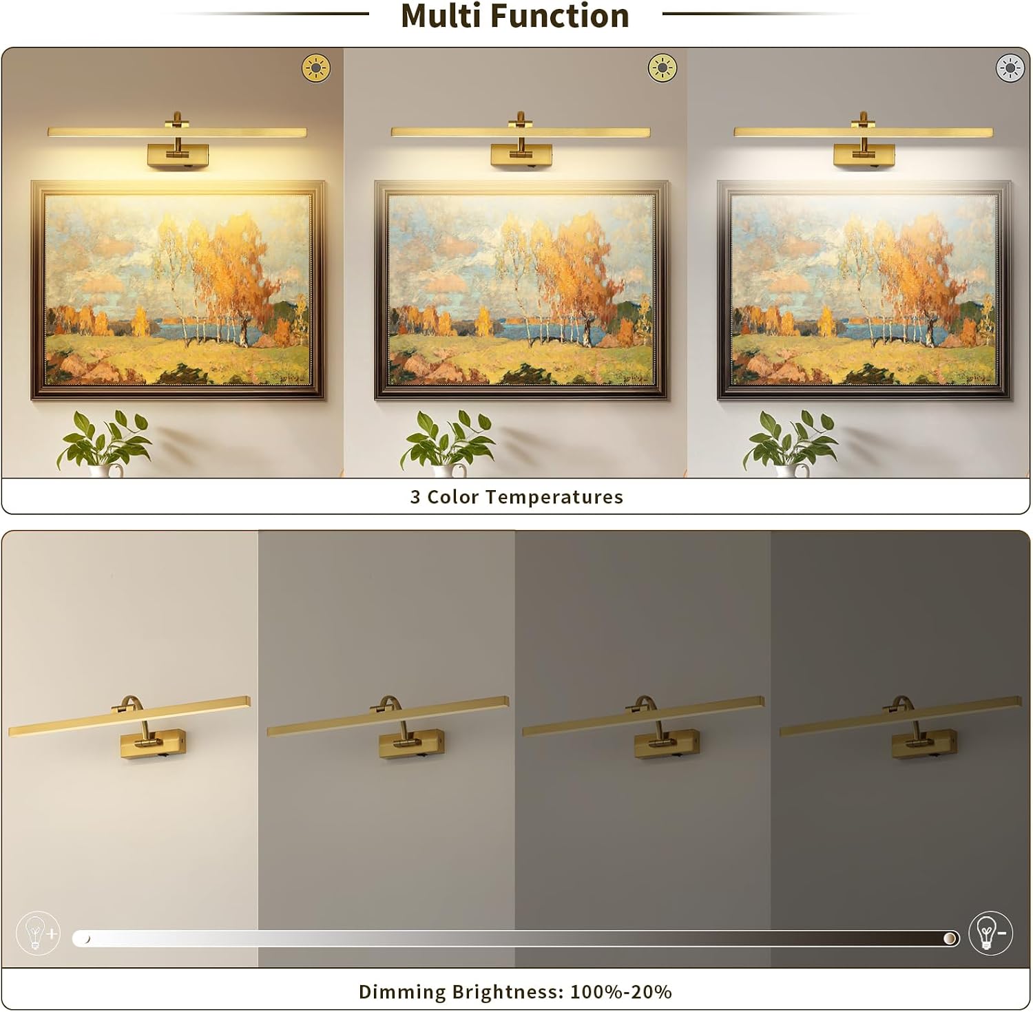 Wireless Picture Lights for Wall Battery Operated, Brass Art Lighting for Paintings Rechargeable Gallery lights with