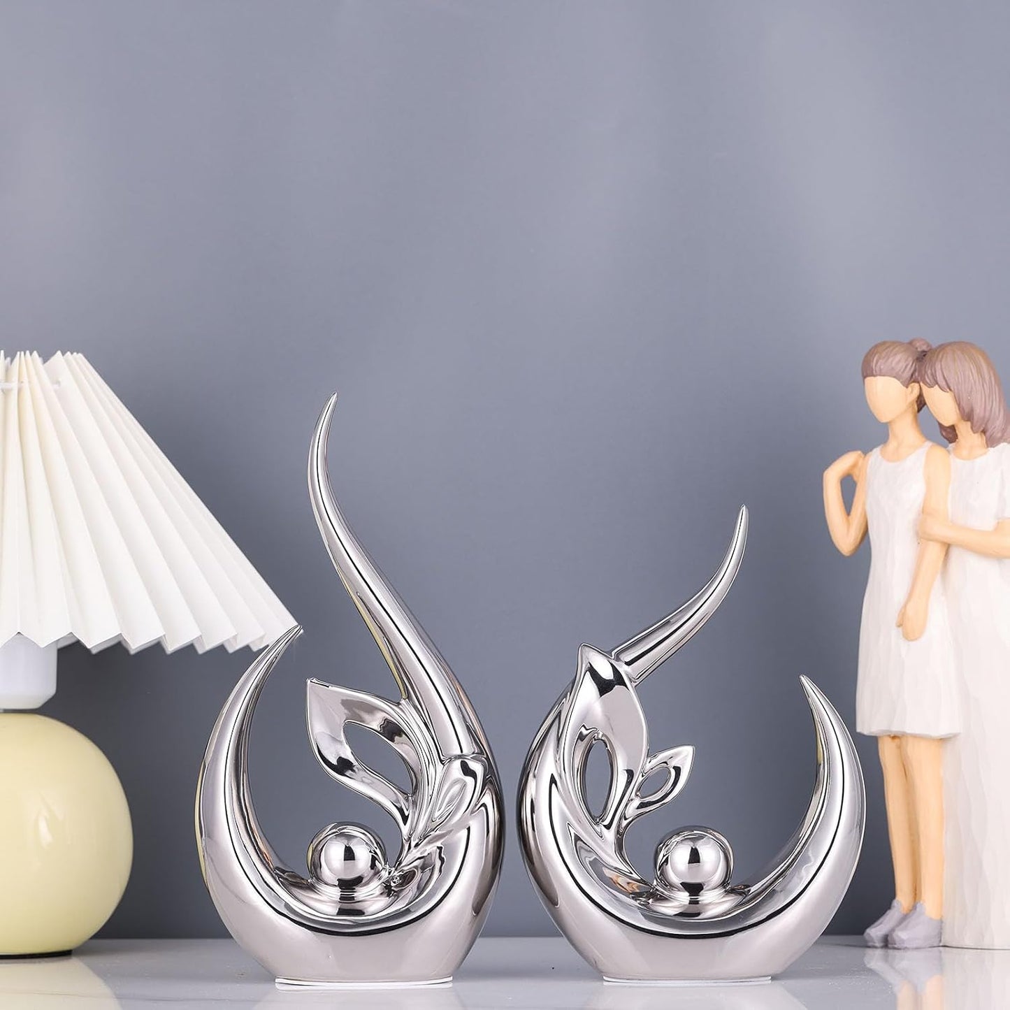 Ceramic Statues / Abstract Art Mid Century Modern Decor / Silver