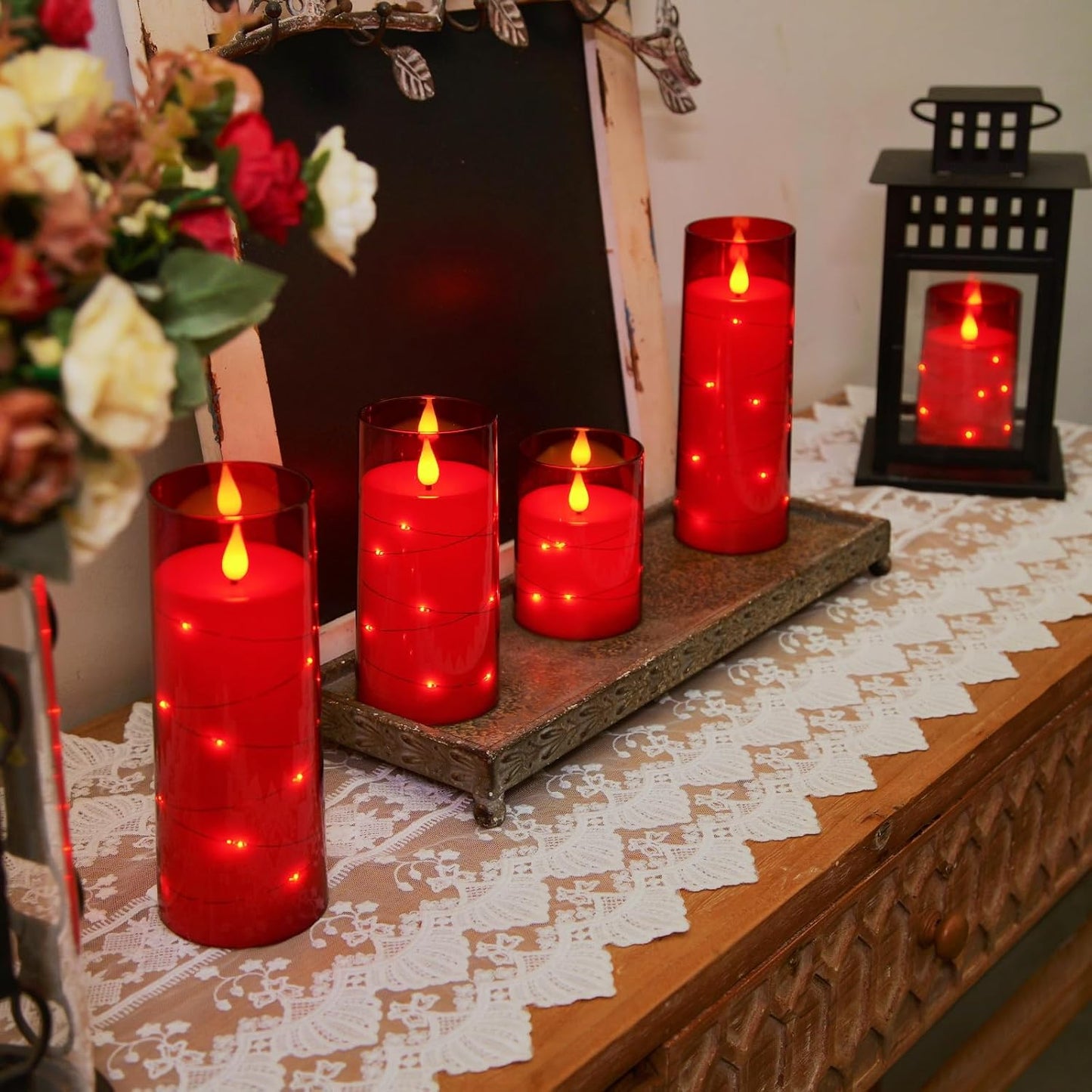 Homemory Acrylic Flameless Candles with Embedded Star String Fairy Lights, Battery Operated Candle, LED Candles, Fake