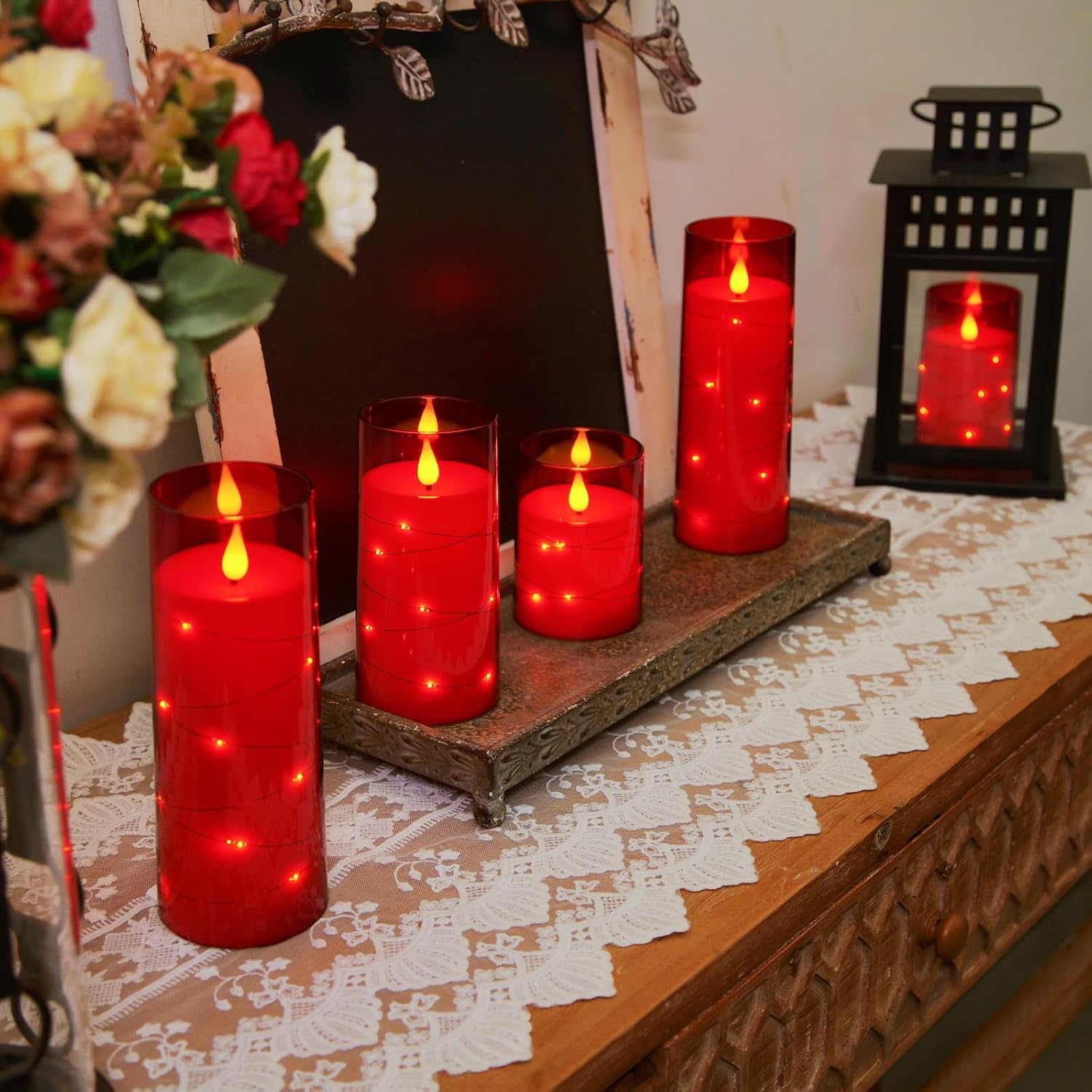 Homemory Acrylic Flameless Candles with Embedded Star String Fairy Lights, Battery Operated Candle, LED Candles, Fake