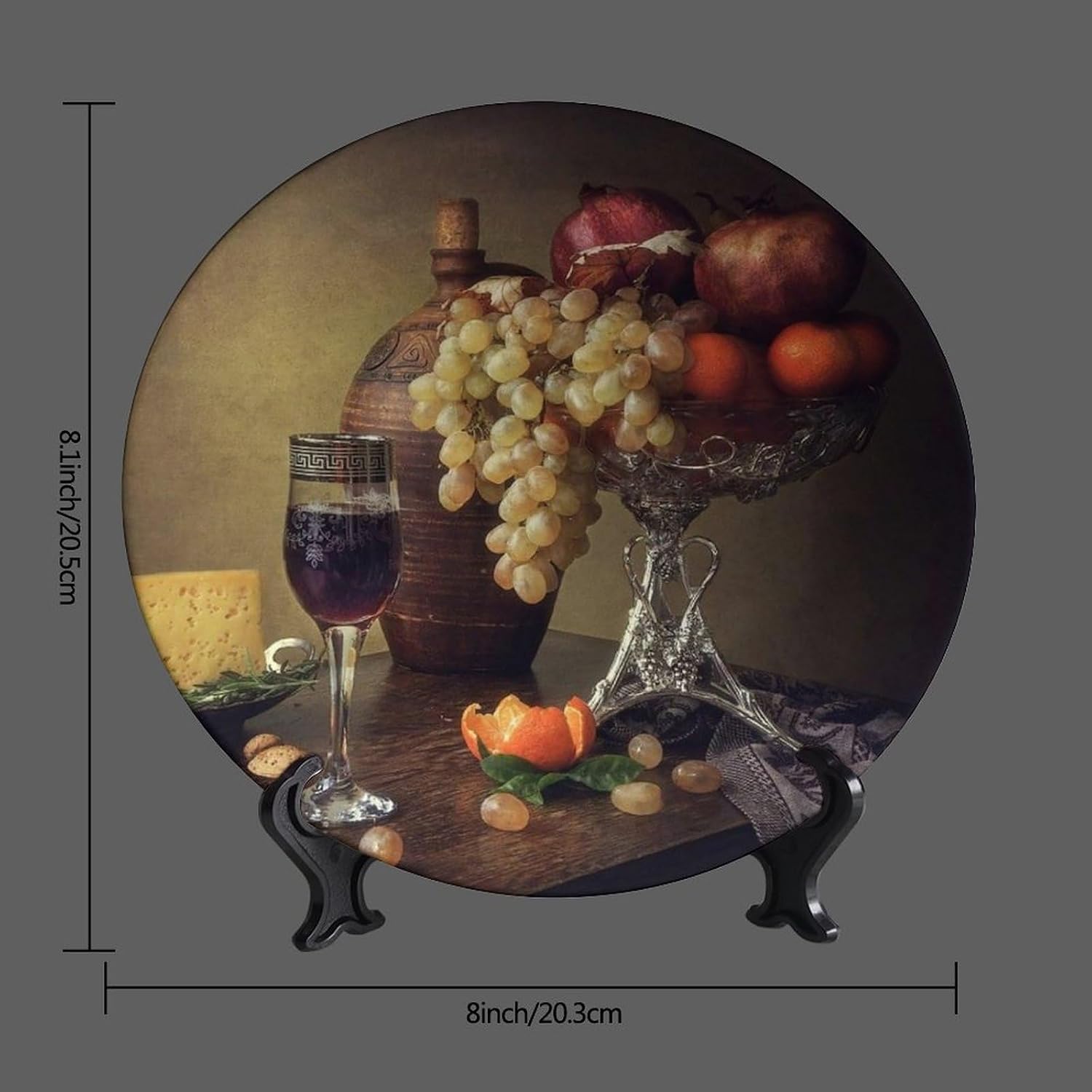 Decorative Plate Holder / 8 Inch / Cheese Grape Pomegranate Orange Garnish
