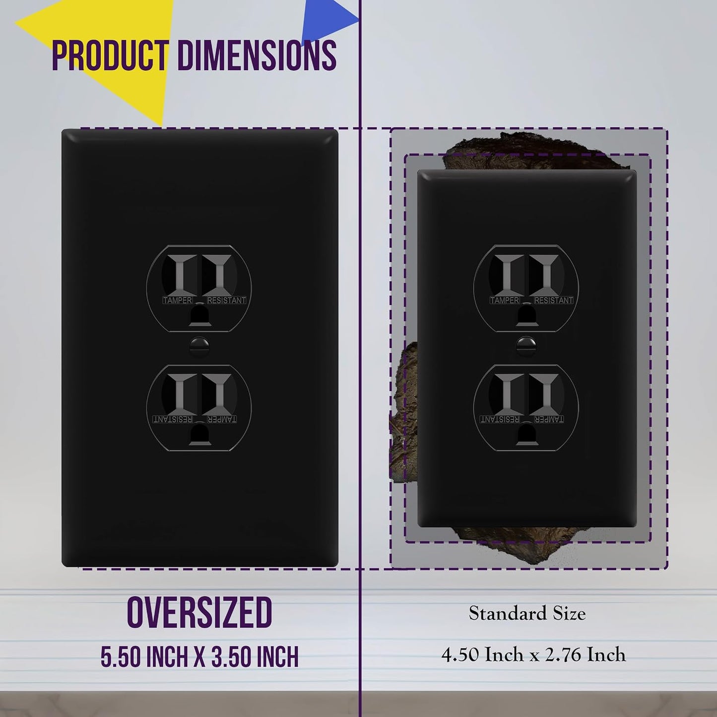 ENERLITES 10 Pack Oversized Duplex Outlet Covers, Jumbo Wall Plate, Black | Over-size 1-gang 5.5" x 3.5", hide