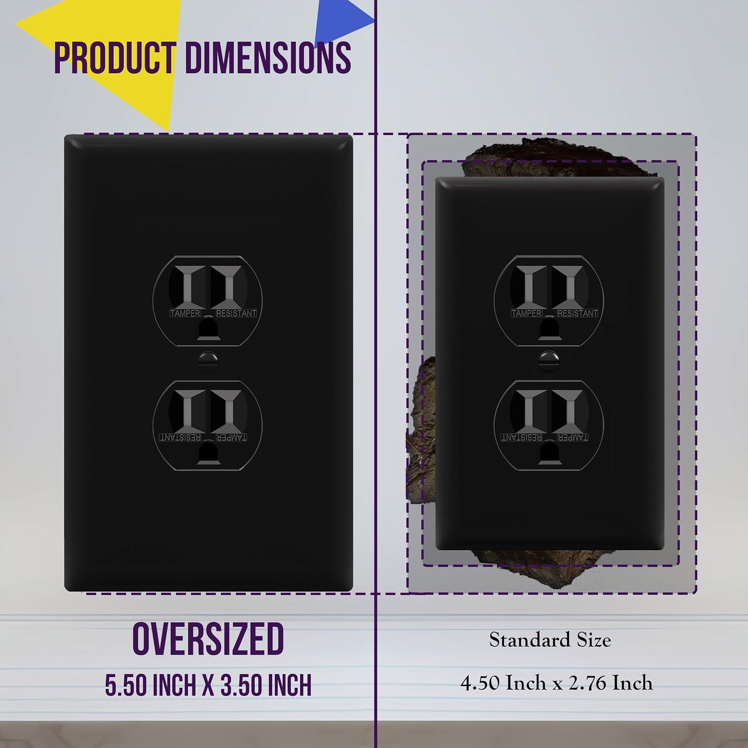 ENERLITES 10 Pack Oversized Duplex Outlet Covers, Jumbo Wall Plate, Black | Over-size 1-gang 5.5" x 3.5", hide