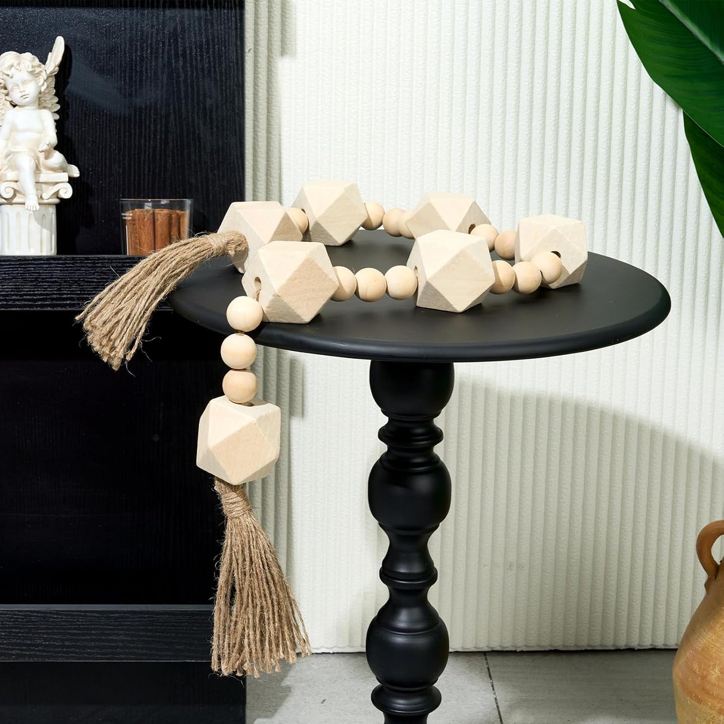 Extra Large Wood Bead Garland / 6 Nature Beige Octagon / 42 Inches