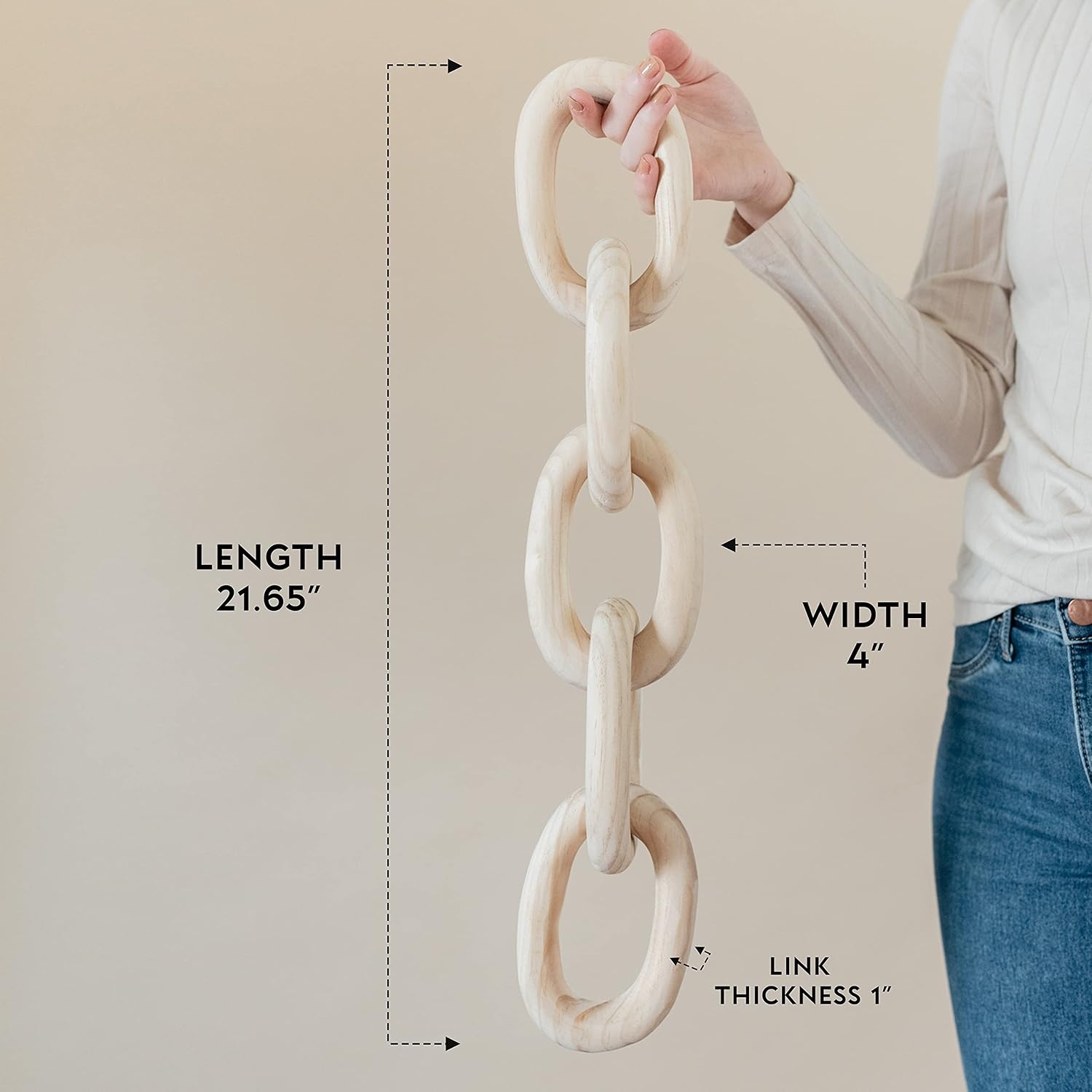 Decorative Wood Chain Link and Bead Garland Set / Natural