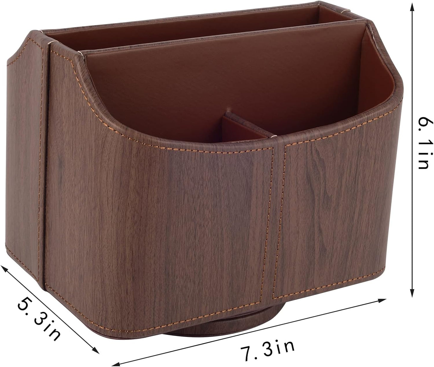 360 Degree Swiveling TV Remote Control Holder/Caddy / Dark Wood Grain / Brown