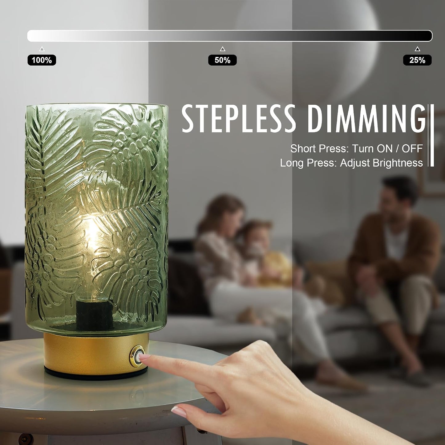 ULAROOM Cordless Lamp Rechargeable Battery Operated lamp, Glass Table Lamp Remote Control - Dimmable Brightness Touch