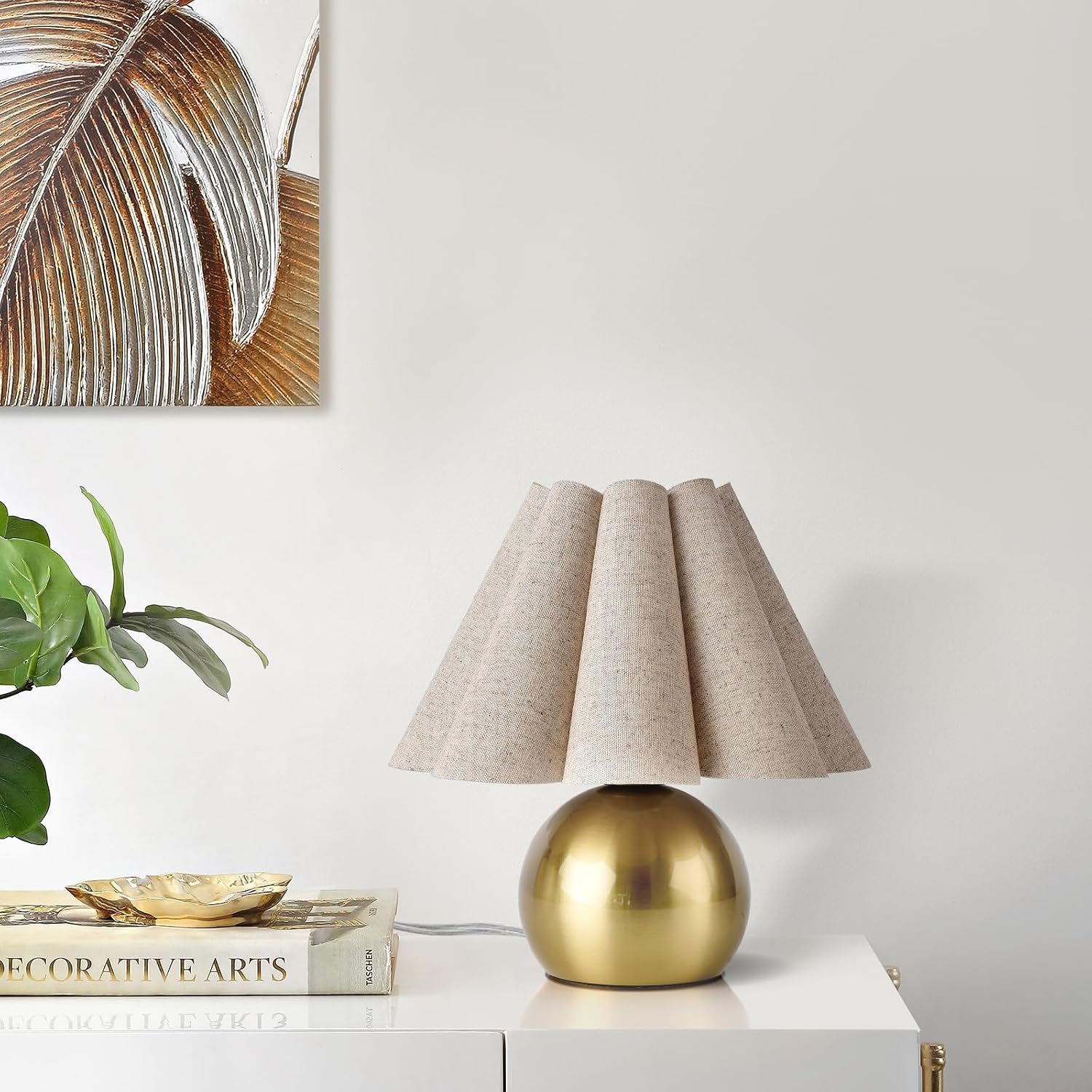 Gold Small Bedside Table Lamp for Bedroom, Brass Gold Bedroom Lamps for Nightstand, Cute Mini Table Lamps for Small