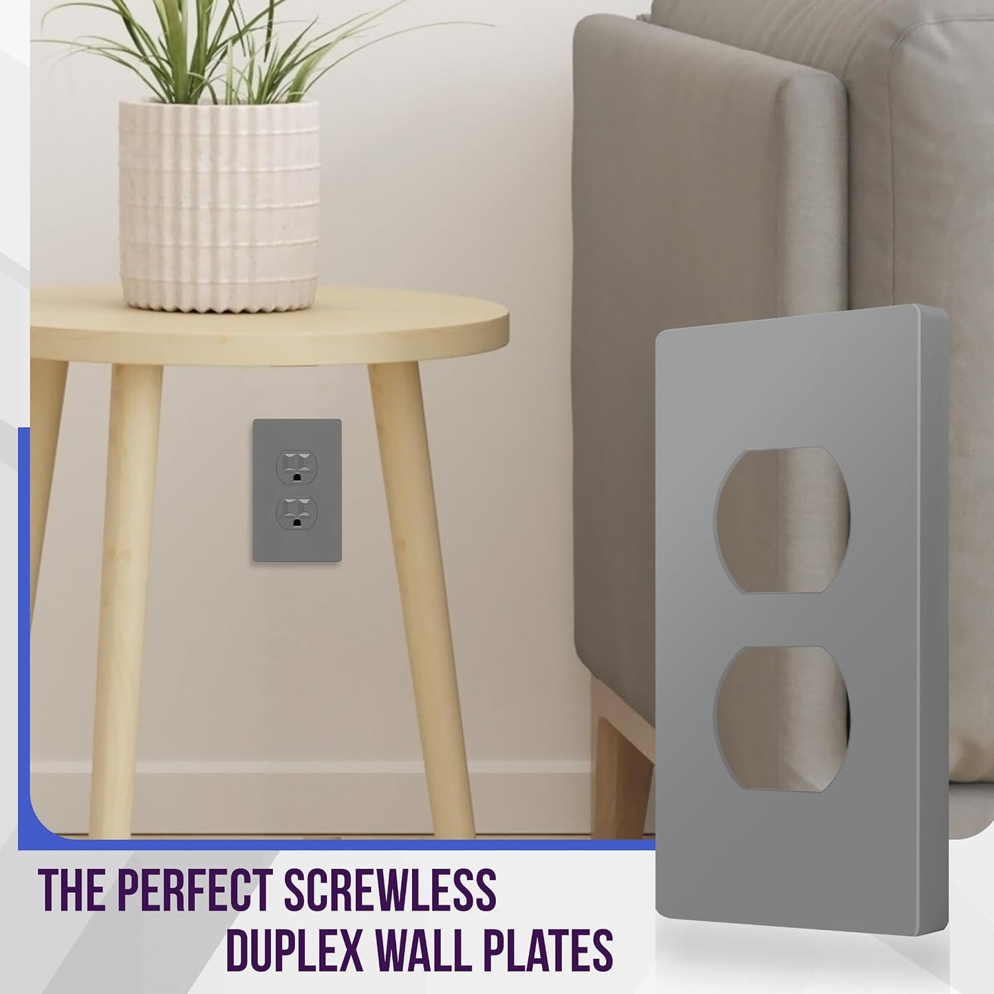 ENERLITES 5 Pack Screwless Duplex Outlet Covers Wall Plate, 1-Gang, Gray | Child safety, modern & clean finish