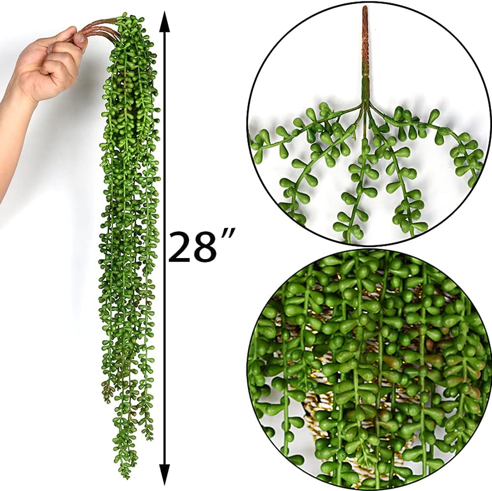 Artificial Fake String of Pearls Plant Faux Succulents Hanging Plants / Dark Green / Set of 3