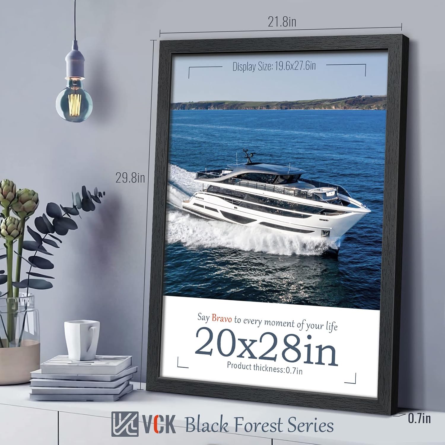 VCK 20x28 Picture Frame Black 4 Pack, Wide Thick Wood Border, for Poster | Exclusive Woodgrain, Wall Hanging, HD