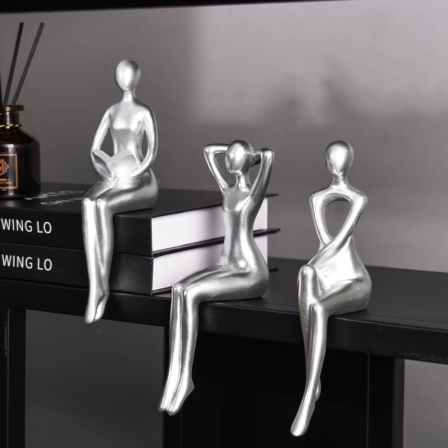 Thinker Statue Office Desk Decor / Silver