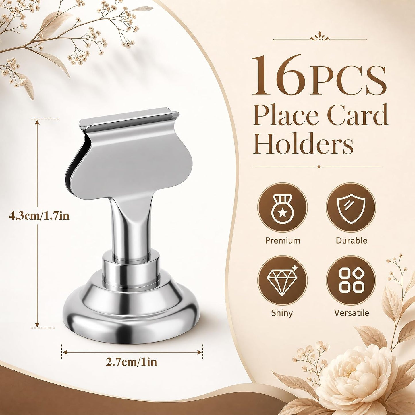 ERYTLLY 16 PK Place Card Holders 1.7 inches Table Card Holder Steel Card Holders for Weddings,Birthdays,Photos, Memo
