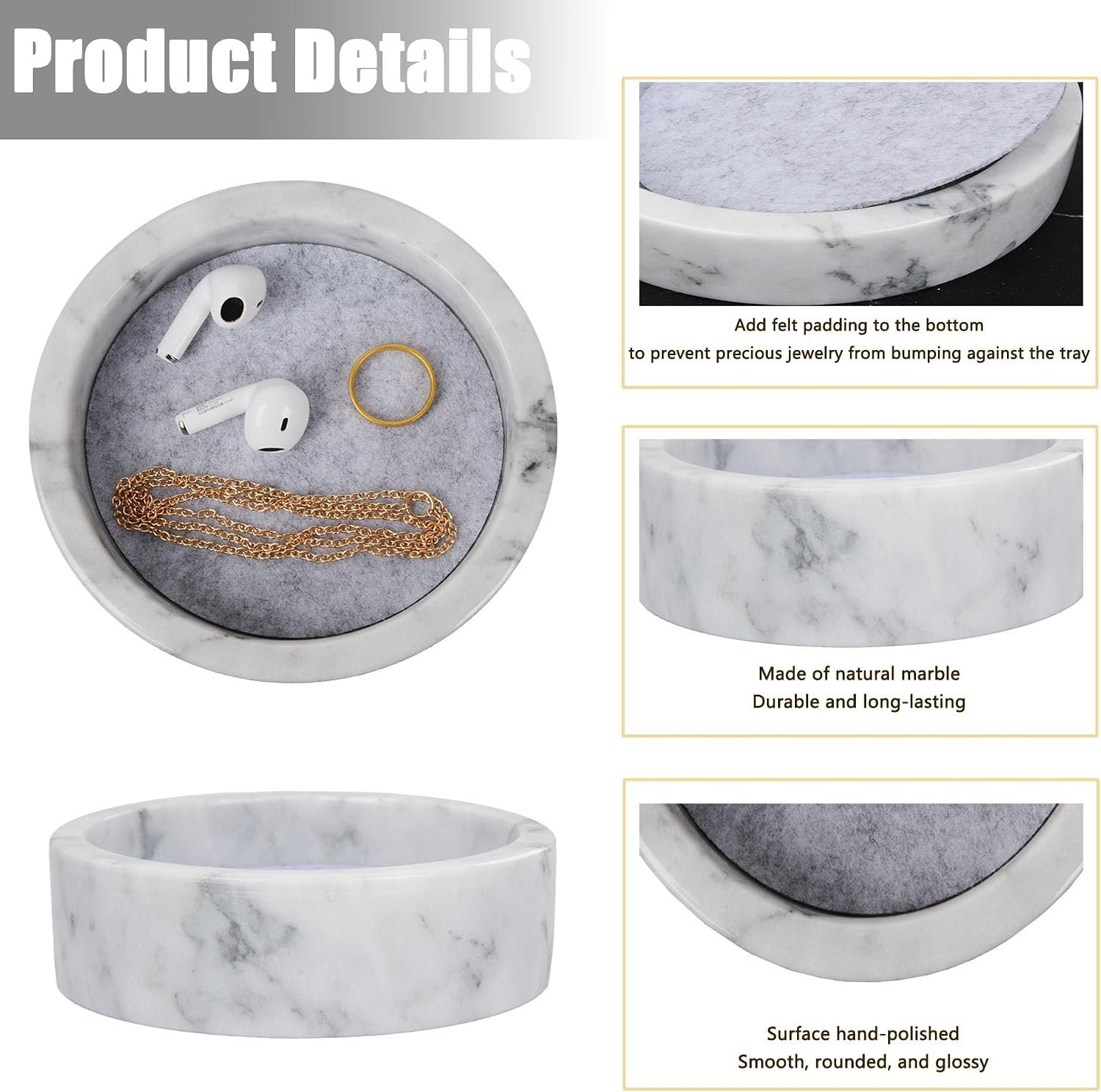 Small Round Marble Tray / White / 4.8 Inch