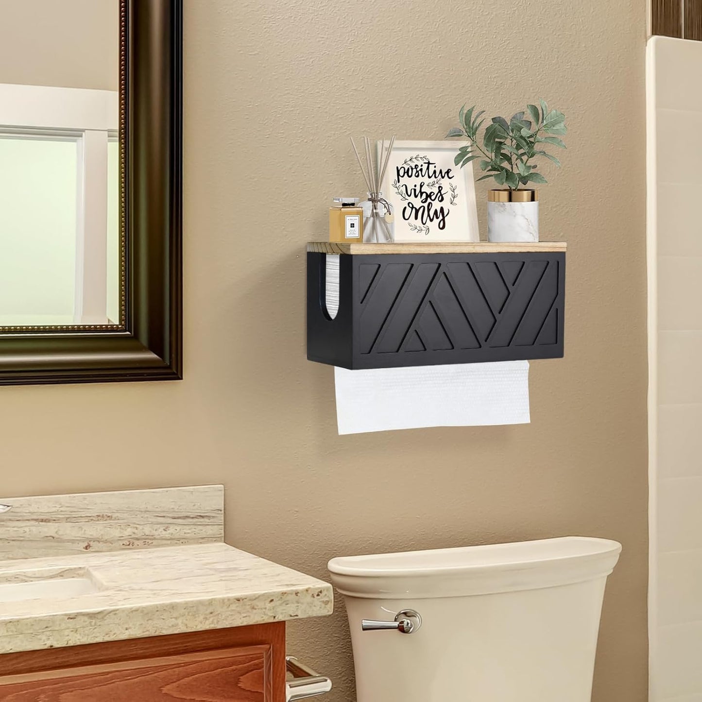 Paper Towel Dispenser Wall Mount, Paper Towel Holder Wall Mounted with Lid, Solid Wood Commercial C-Fold, Z-Fold