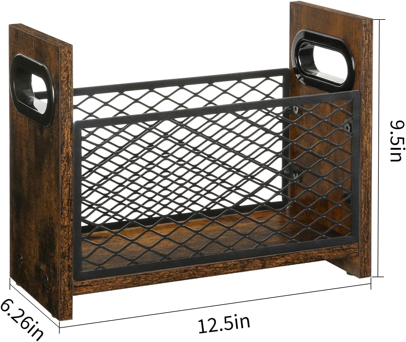 YINMIT Magazine Holder, Small Magazine Rack Floor or Desktop Storage Basket | Wood and Metal Construction, Retro Book