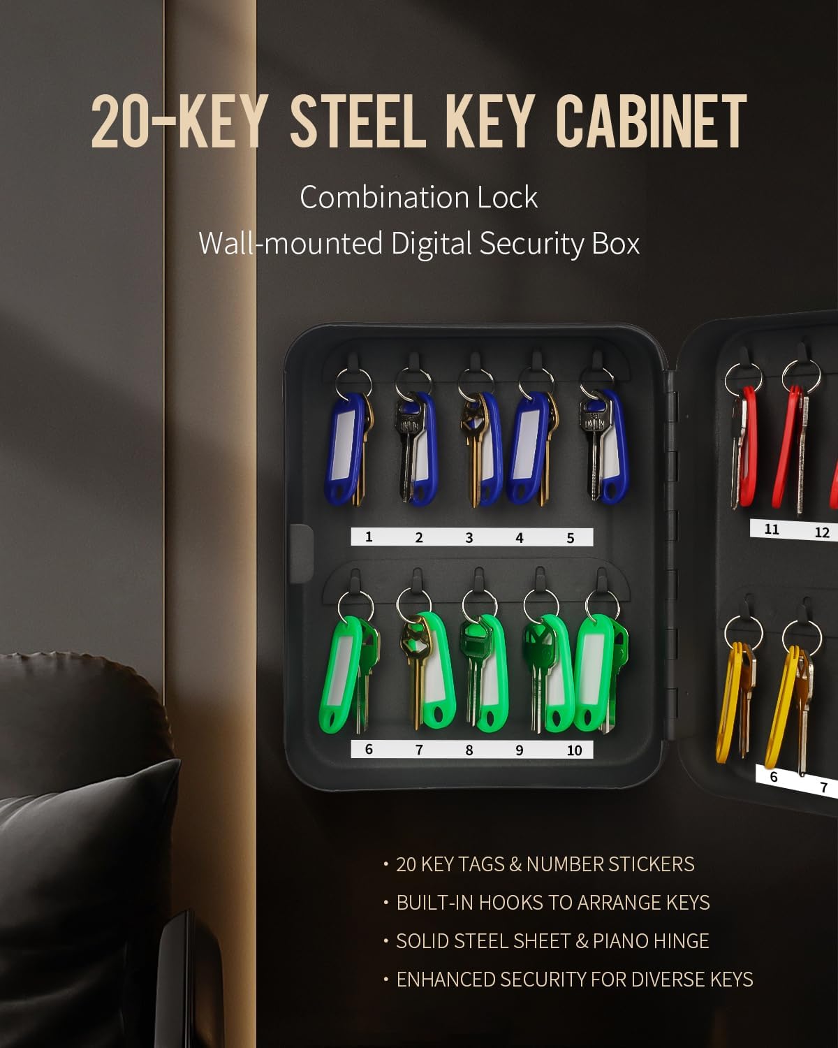 20 Position Key Cabinet / Black / 20 Keys