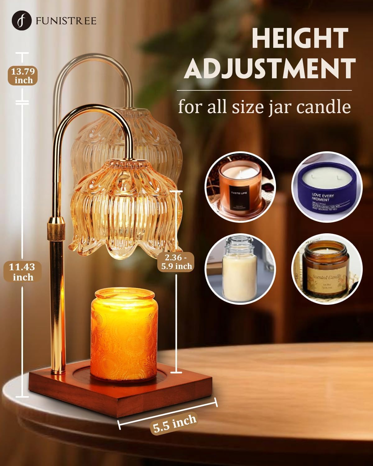 Funistree Flower Candle Warmer Lamp with Timer & Dimmer, Adjustable Height Candle Warmer, Christmas Birthday Gifts for